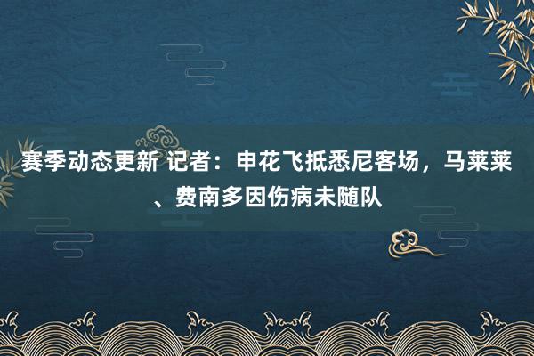 赛季动态更新 记者：申花飞抵悉尼客场，马莱莱、费南多因伤病未随队