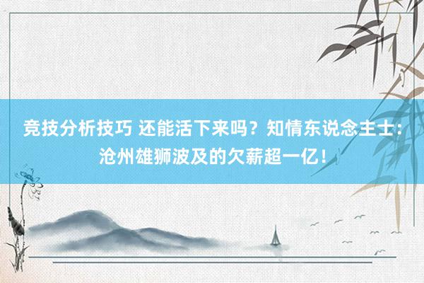 竞技分析技巧 还能活下来吗？知情东说念主士：沧州雄狮波及的欠薪超一亿！