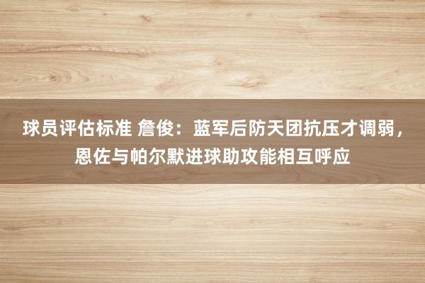 球员评估标准 詹俊：蓝军后防天团抗压才调弱，恩佐与帕尔默进球助攻能相互呼应